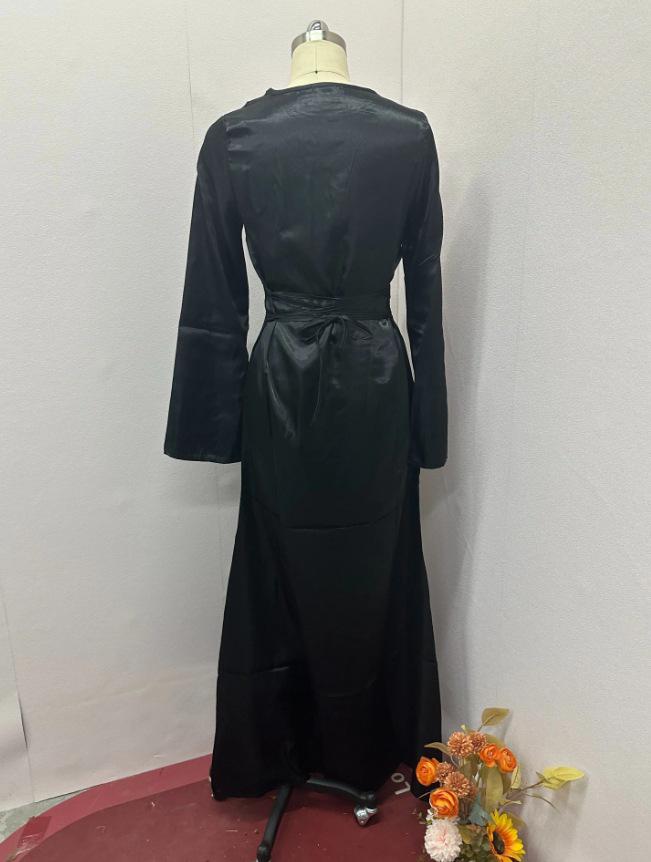 Women's White Tie-Up Long Sleeve Dress - Autumn/Winter, Elegant Chinese Style, Casual with Waist-Cinching Fit