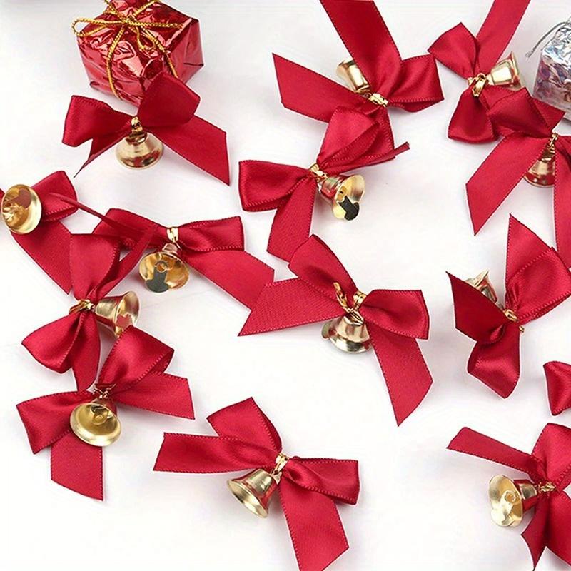10Pcs Delicate Bowknot Bells Christmas Gift Bows with Small Bells DIY Bows Craft Christmas Tree Decoration Christmas Bow Tie
