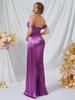 Evropské a americké luxusní fialové saténové večerní šaty s jedním ramenem a rybím ocasem