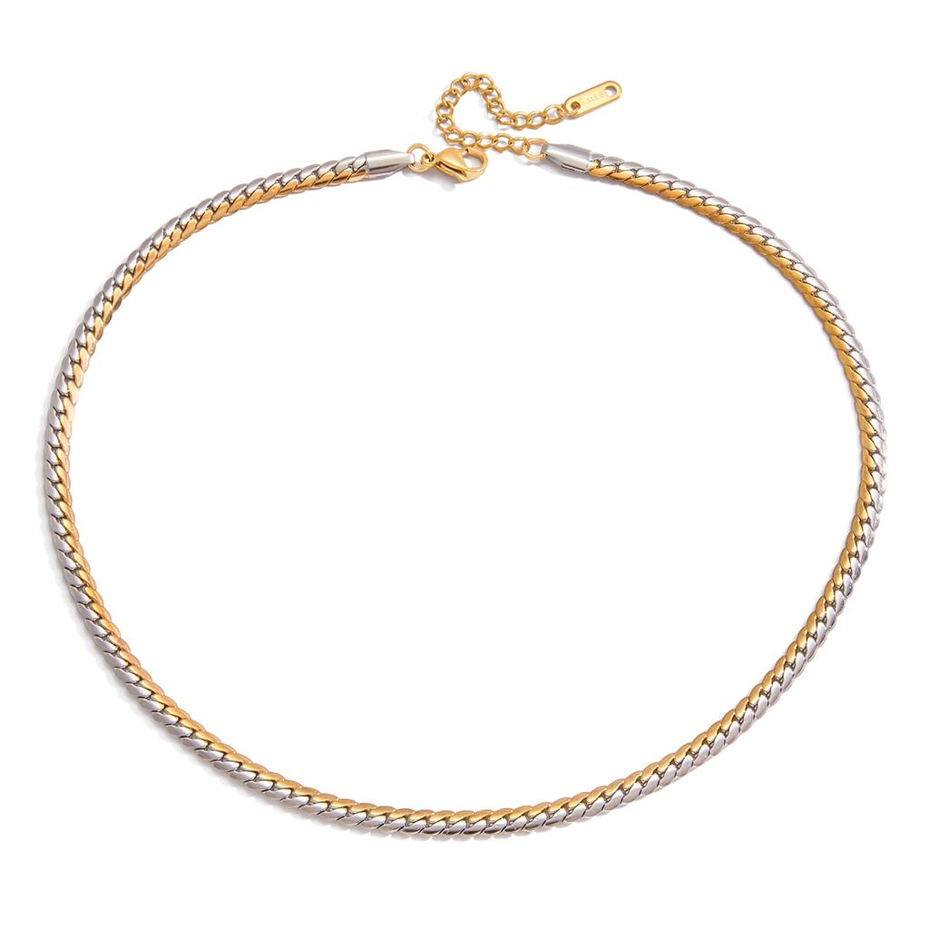 Yori Gold Silver Mix Color Embossed Cuban Chain Necklace 18k Pvd Plated Trendy Bijoux For Women Waterproof Autumn & Winter