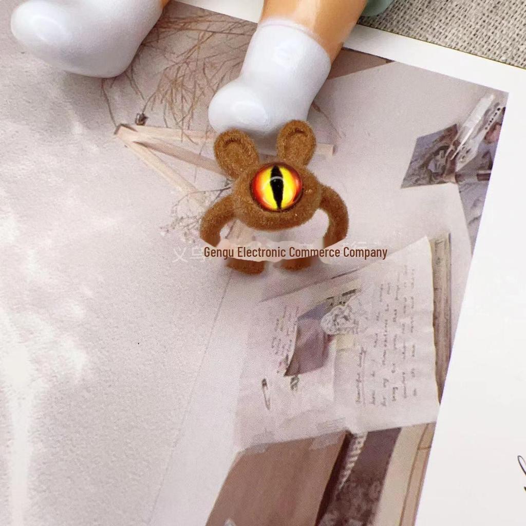 "Charming Monster Cat Ring: Cute, Flocked, Open Adjustable with Big Eyes for Versatile Style"