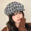 Autumn Japanese Retro Versatile Houndstooth Beret Sweet and Fashionable High End Octagonal Hat Big Head Circumference Showing Small Face