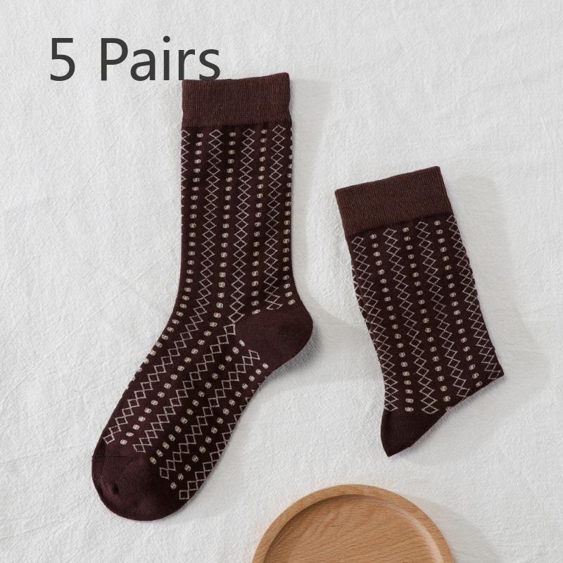 

5 пар жіночих модних нових ретро шкарпеток з махровою халявою на весну та осінь 5 Pairs кавовий
