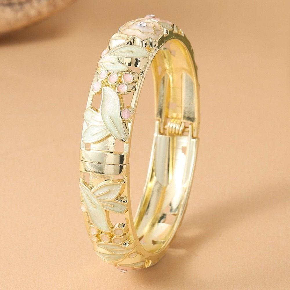 Enamel Floral Flower Crystal Bangle Colorful Women's Hand Bracelet Vintage Cloisonne Bangle Girls