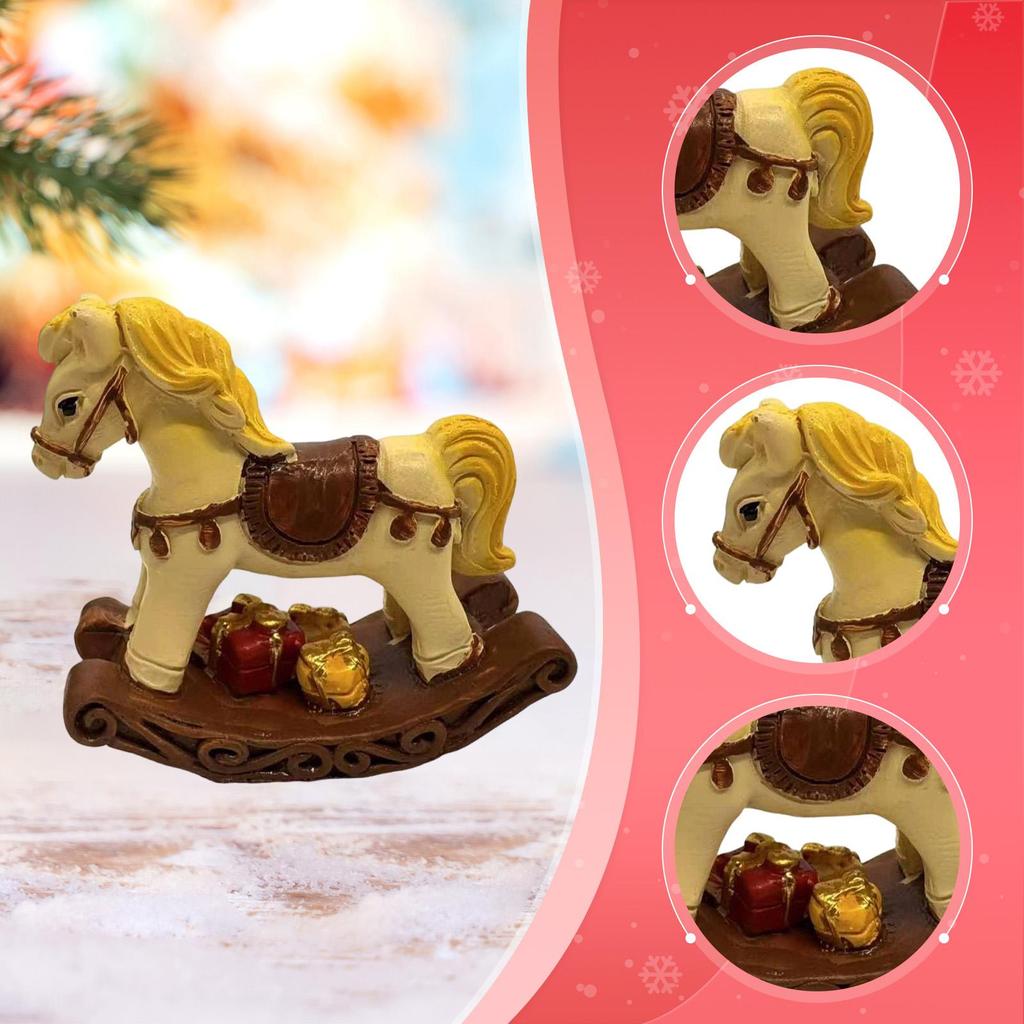 Small Christmas Rocking Horse Decor Home Ornament Desk Figure Resin Animal Statue for New Year Birthday Hotel Cabinet Wedding
