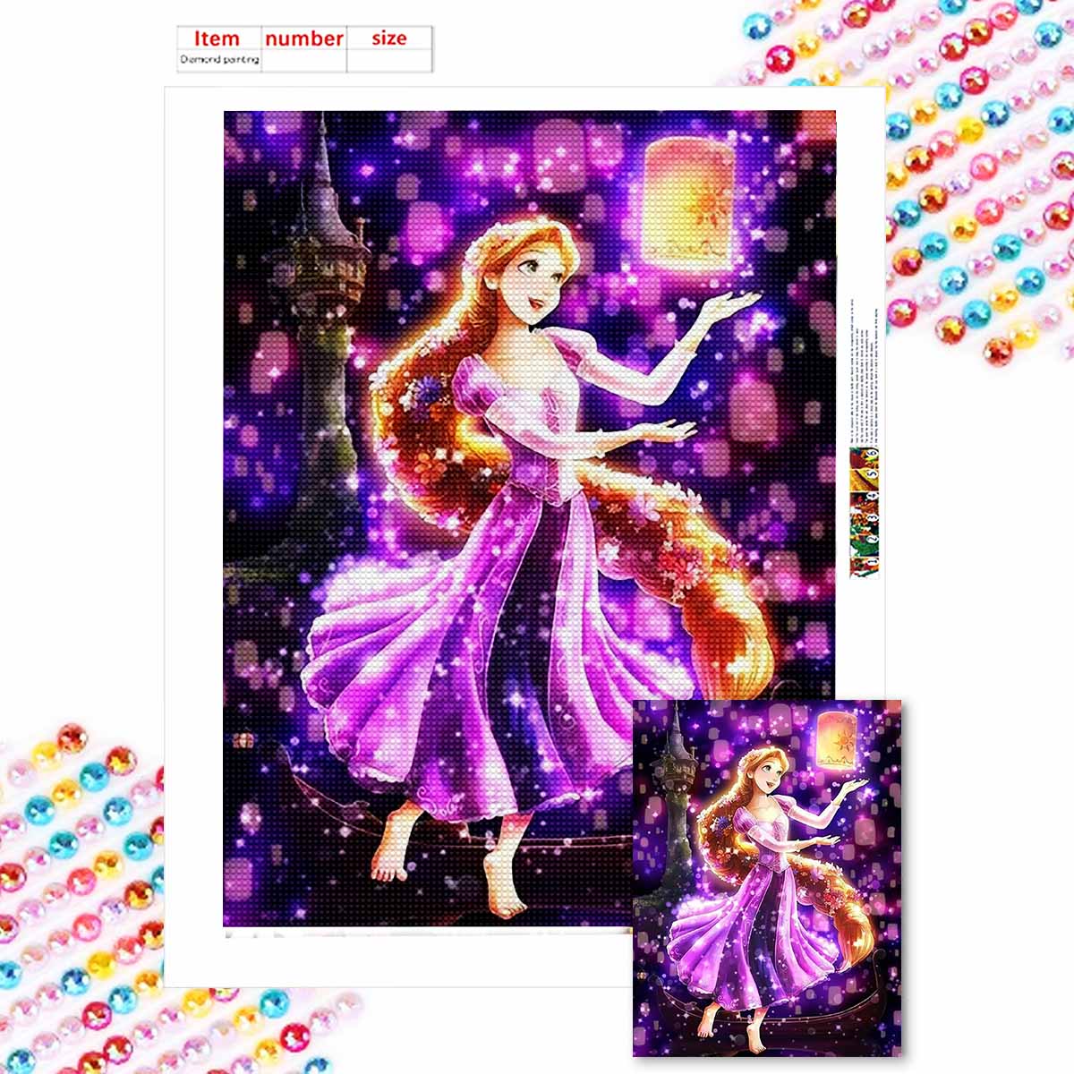 

5D Diy Diamond Painting Princess and Lanterns Full Drill Rhinestones Mosaic Embroidery Handmade Products Home Decor Gift Round 20x30cm