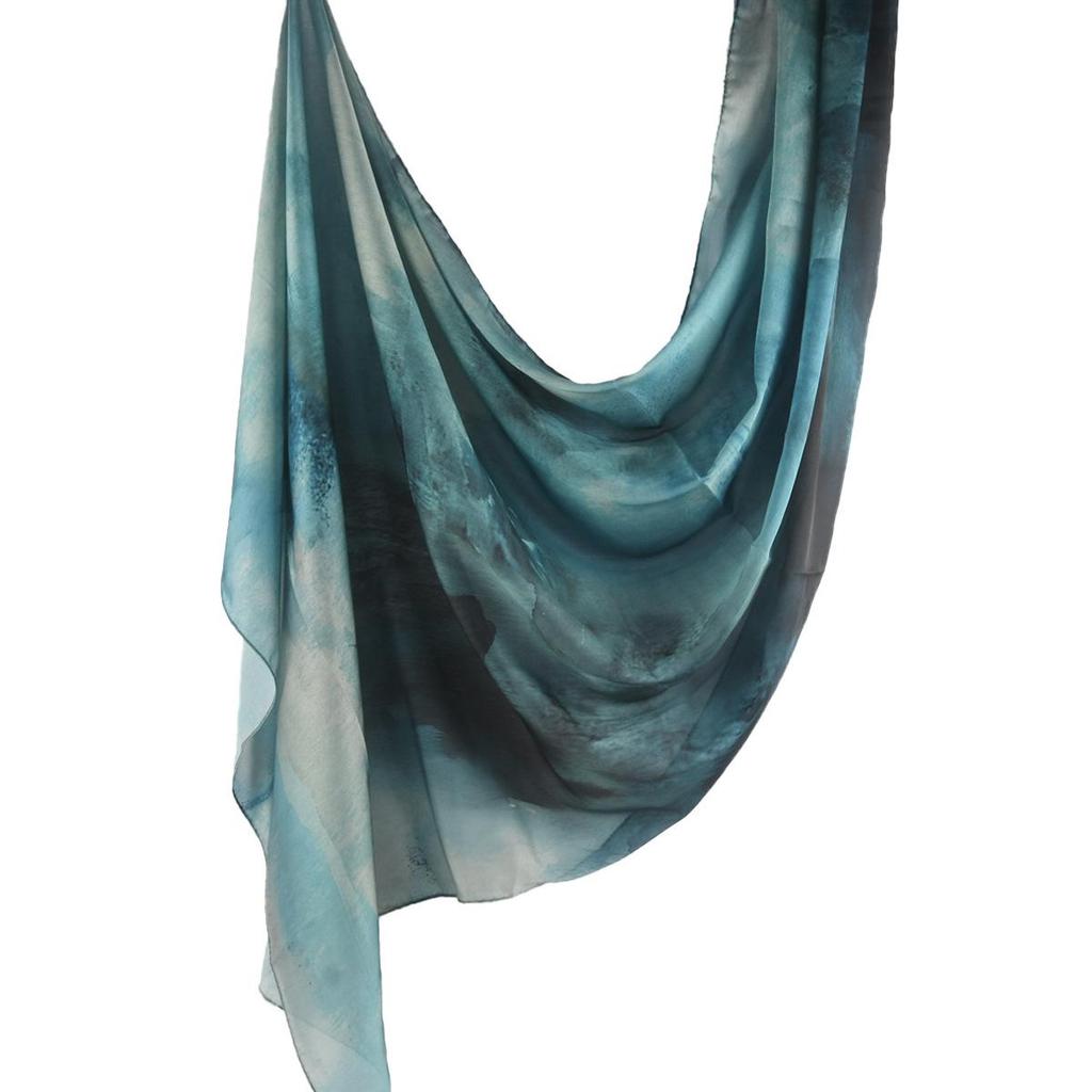 Silk Printed Marble Ethnic Headscarf and Shawl