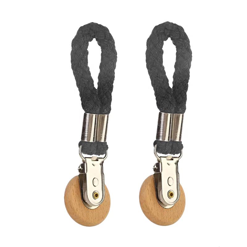 2PC Wood Durable Towel Clip Home Decoration Hook Bathroom Cotton Rope Multi-Function Hanger Rural Style 11.5x3cm