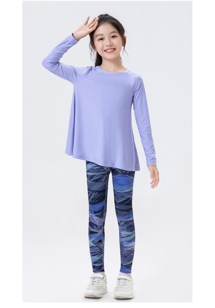 Completo Fitness da Bambina con Pullover a Maniche Lunghe Asciugatura Rapida e Leggings Squalo