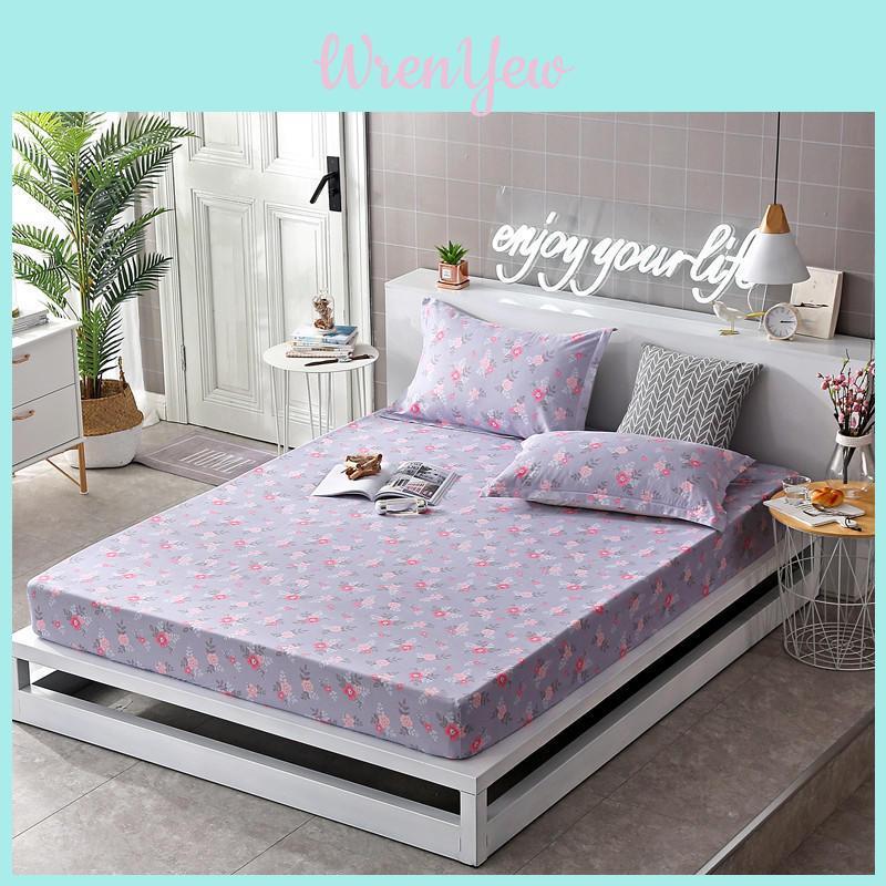 Elegant Floral Bedding Fitted Sheet Pillowcase Bed Cover With Elastic Cover Polyester