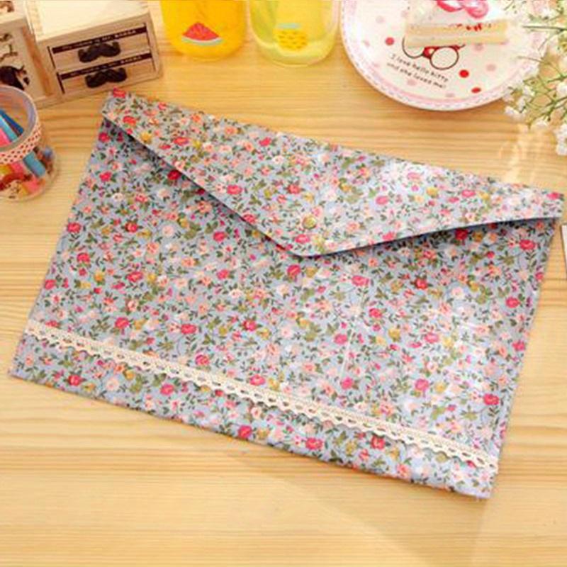 

1PC A4 File Folder Elegant Little Flowers Fabric Paper Holder Floral Large Capacity Document Bag Filing Briefcase Organizer Bag. Green