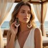Summer Vacation Style Rice Beads Circle Acrylic Shell Tassel Drop Earrings For Women Men Bohemian Beach Shell Earrings Zircon