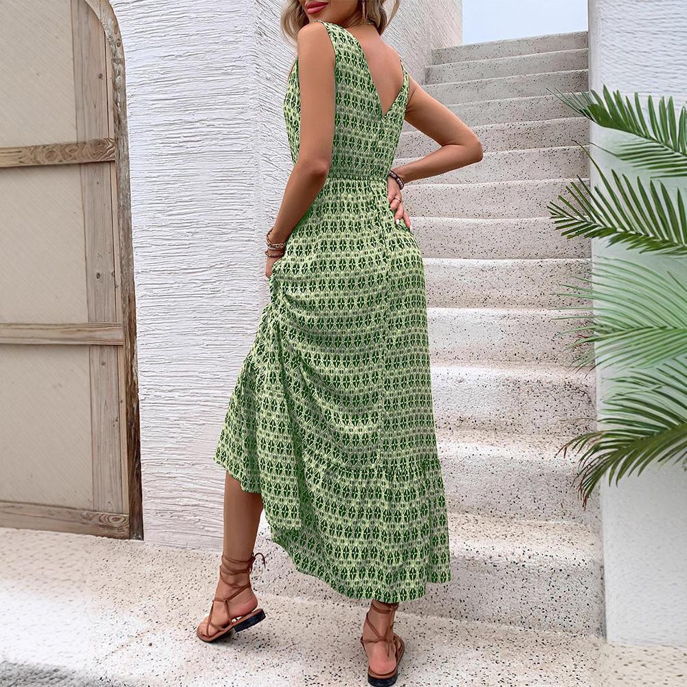New European and American Summer Women's Diamond-printed Sleeveless Dress