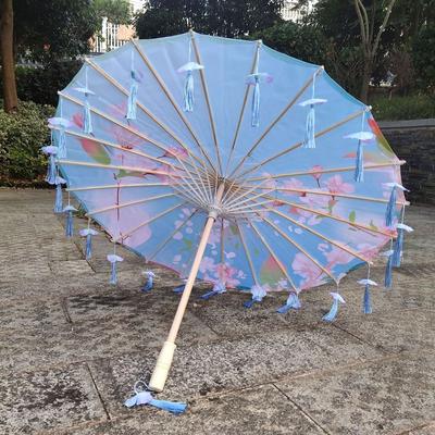 Chinese Japanese Art Silk Parasol Umbrella Large 82cm Classic Tassel Decorative Umbrella Embroidery Ribbon Umbrella Photo Prop