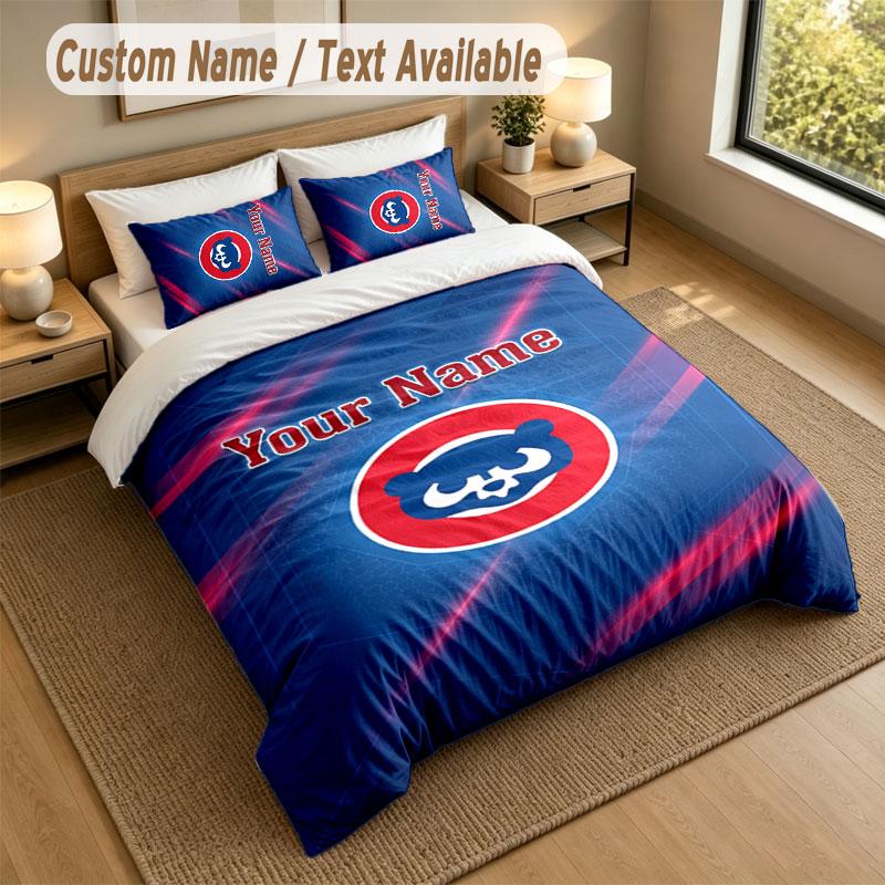 Bedding Set 1 Duvet Cover 2 Pillowcases Chicago Cubs Print Soft Bed Linen Bedroom Decor