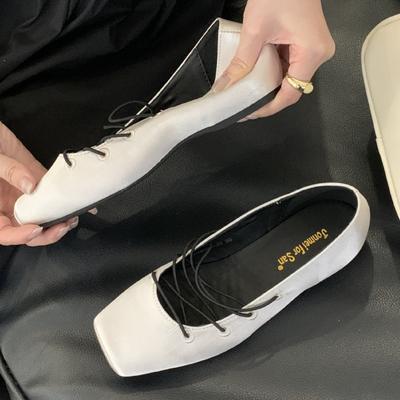 Fashion Vintage Satin Square Toe Flat Ballet Shoe Women Fashion Lace Up Design Brand Mary Jane Shoe Comfort Zapatos Elegantes Para Mujer