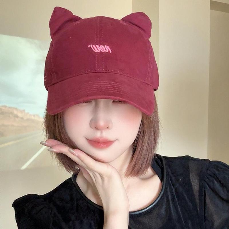 Sweet Cat Ears Baseball Hat for Women Japanese Style Sweet Casual Versatile Wide Brim Big Head Circumference Face Flattering Cap