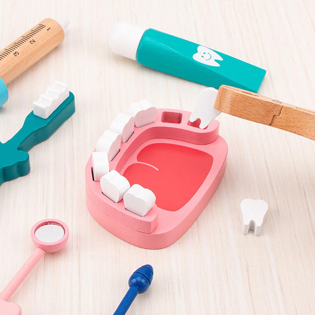 Six-piece Set Children's Dentist Game Simulation Wooden Dental Stethoscope Role-playing Professional Toy Children's Day Gift