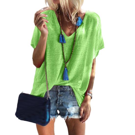 

Женская футболка с V-образным вырезом, с коротким рукавом, однотонная, свободного кроя, летняя 2XL зелёный