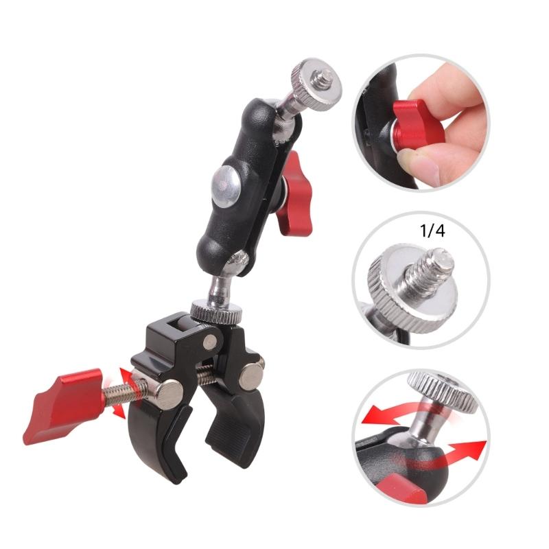 Heavy Duty Aluminum Alloy Clamp Mount With 1/4 Screw For DSLR Camera Smartphone Studio Lighting 360Rotation Bracket