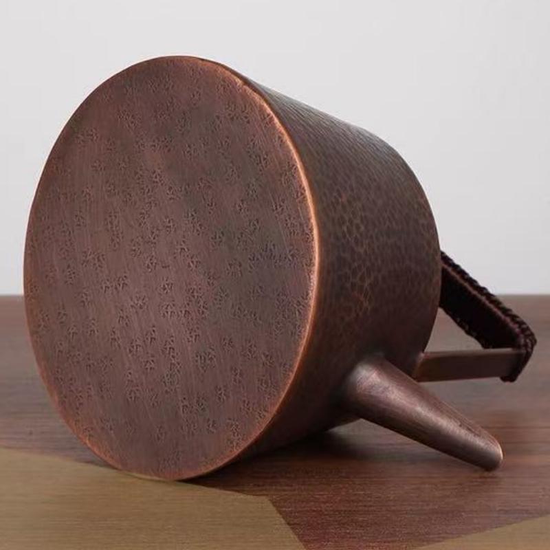 Outdoor Vintage Copper Coffee Kettle,Handcrafted Hammer Texture Weave With lid Handheld Camping Pot,Heat Resistant Filter Teapot