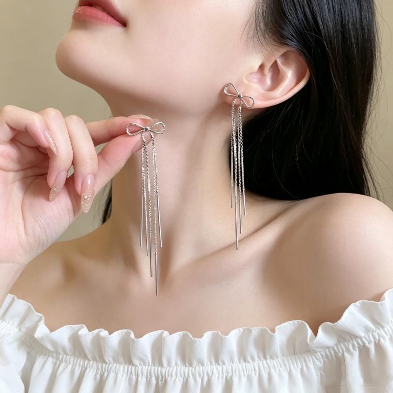 Elegant Bow Tassel Earrings: Stylish, High-End Ear Jewelry for Women