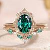 Dazzling Gold Color Inlaid with Green Stone Rings Set Round Party Engagement Wedding Rings for Women Jewelry