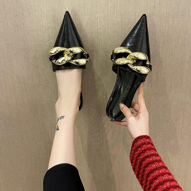 Весенние женские туфли-мюли с острым носком на низком каблуке женские тапочки летние — фото 7