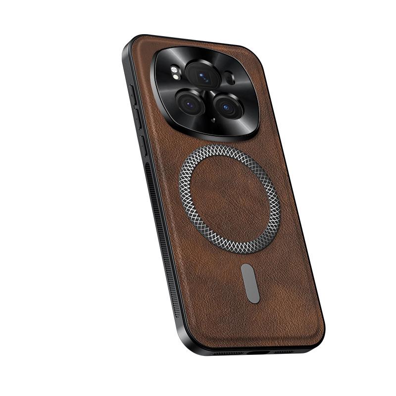 Pro Honor Magic 6 a Magic 6 Pro Pouzdro Magnetické Elegantní Kožené Odolné proti Opotřebení Objektiv Plně Kryté Protiskluzový Úchop Kryt Okraje Skořepina