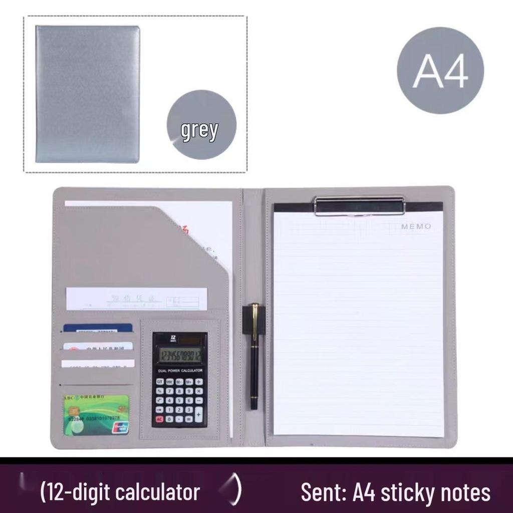 A4 Multi-functional Leather Document Folder with Clip and Storage for Contracts and Work Orders