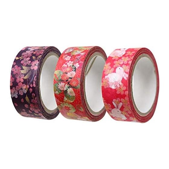 Kamiiso Made in Japan Washi Masking Tape Kimono Beauty 3 Volumes (Cherry Blossoms, Four Seasons Flower Cherry Blossoms, Rabbit Cherry Blossoms) Set