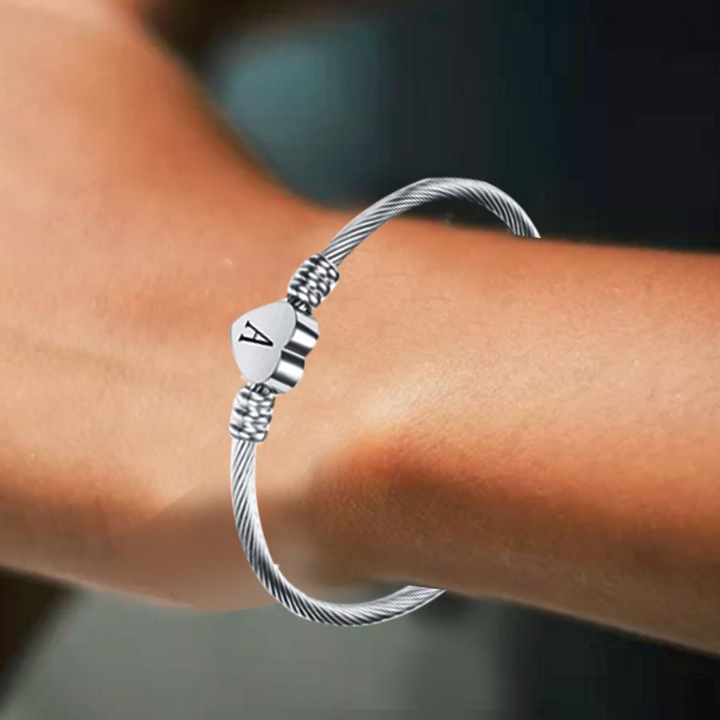 Titanium Steel Bracelet Elegant Classic Simple Design Letter A Heart Shape Bracelet for Women