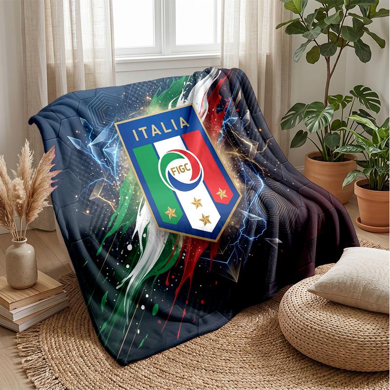 Italy Football Printed Flannel Blanket Skin Friendly Warm Decorative Throw for Indoor Couch Bed Daily Use