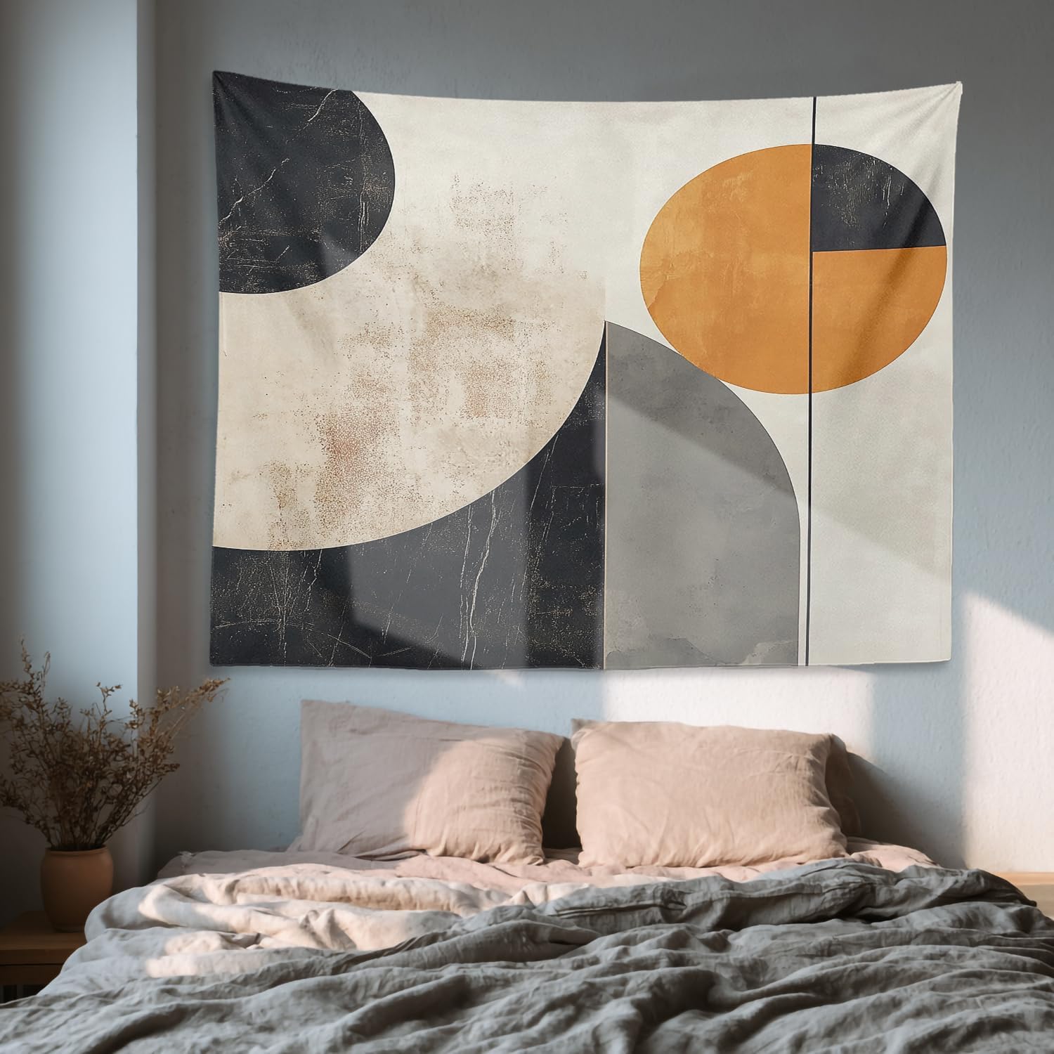 

Abstract Art Tapestry Modern Geometric Wall Decor Orange Black Beige Design for Dorm Bedroom 100x150cm39x59in 74x94cm(29x37in)