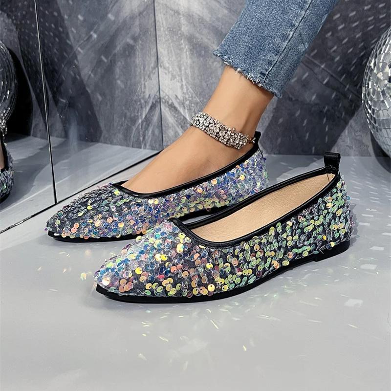 Spring and Autumn New Style Fashionable and Comfortable Women's Shoes Casual and Versatile Sequined Wear-Resistant Flats