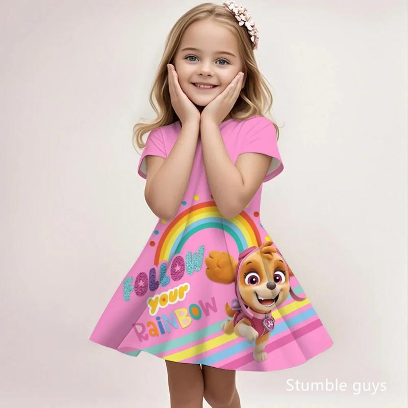 Summer Casual Beach Sundress Girls Paw Patrol Cute Cartoon Print Fashion Soft Lightweight