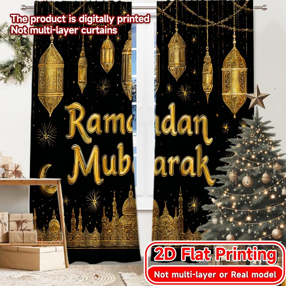 

Flat Printing Curtains Without Rod Ramadan Celebration Design Saint Patrick Is Day Festival Chic Print Curtain Set Of 2 Made Polyester Washable W100*H70(CM)-Grommet top&1PCS