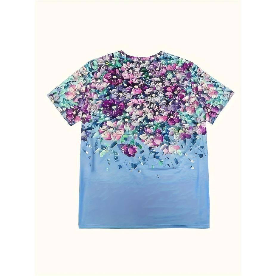Women'S Vintage Floral Print Short Sleeve T-Shirt - Soft Breathable Fabric, Relaxed Fit Round Neck Casual Top