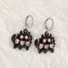 Vintage Gothic Black Heart Shaped Kitten Inlaid With Pink Zircon Earrings Creative Cool Cross Heart Shaped Sweet Jewelry Gift
