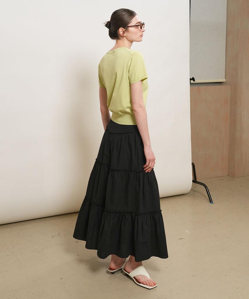 General Idea Shirred Tiered Long Skirt [Black] / Gf2Lsk511
