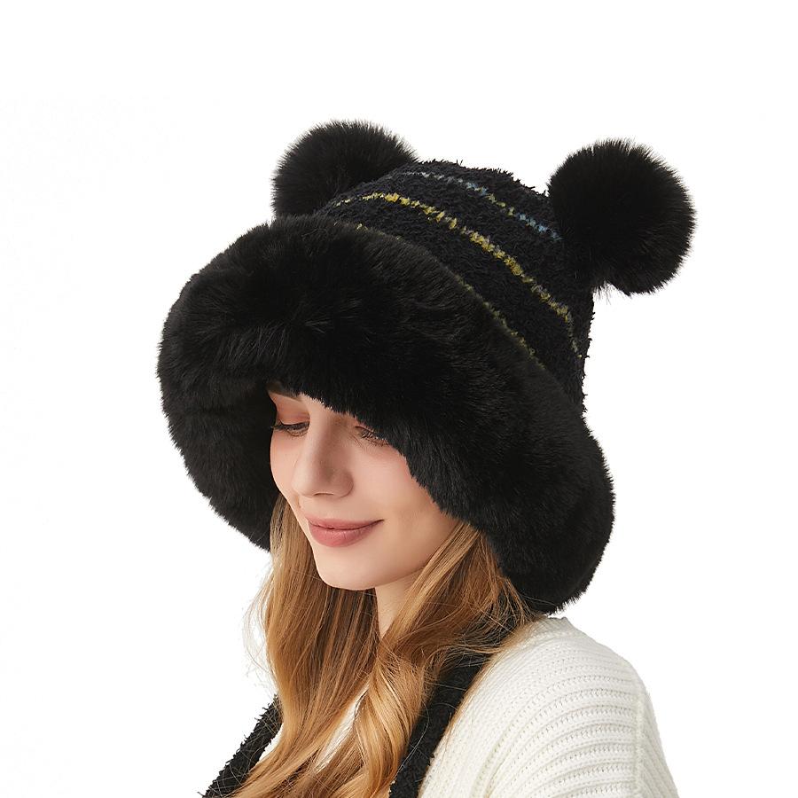 Winter Knitted Hat Women's Fur Ball Wool Hat Sleeve Cap Skullies Beanies Ski Slouchy Cap