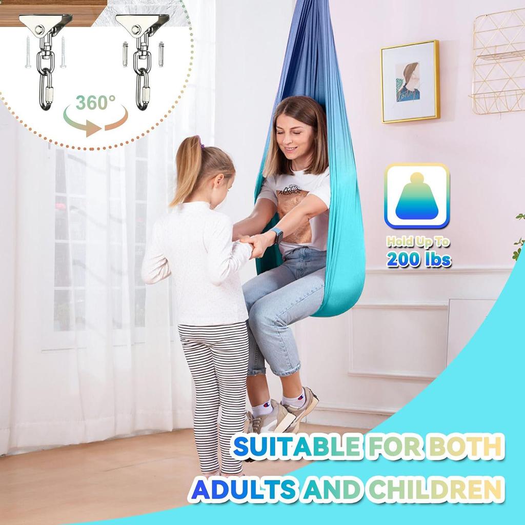 Elastic Sensory Swing: Indoor Hammock for Kids & Adults with Fixed Link Ring, Double Layer.