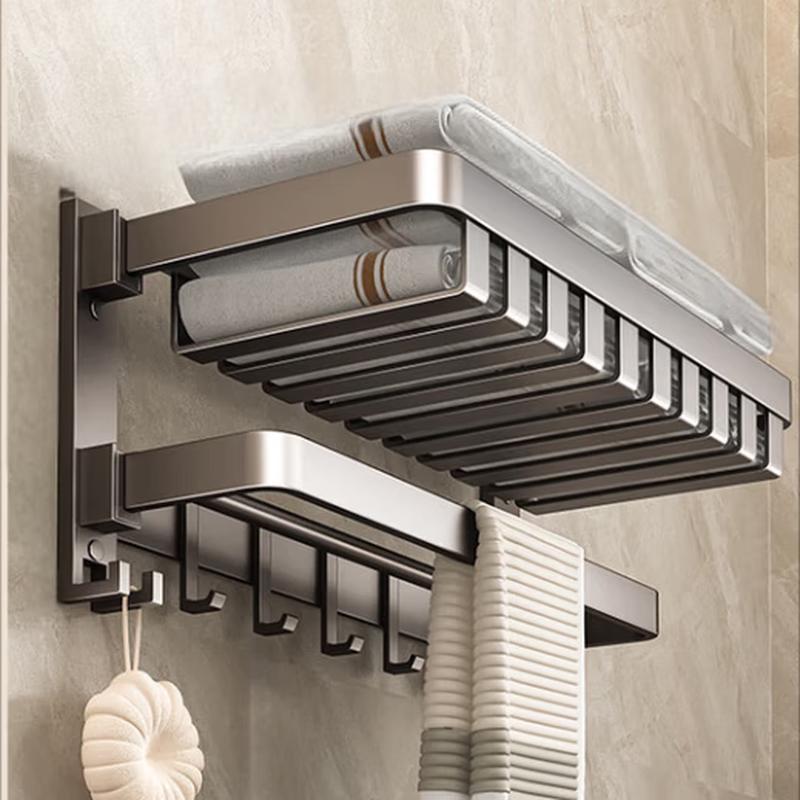 No-Drill Wall-Mounted Stainless Steel Bathroom Shelf with Towel Bar