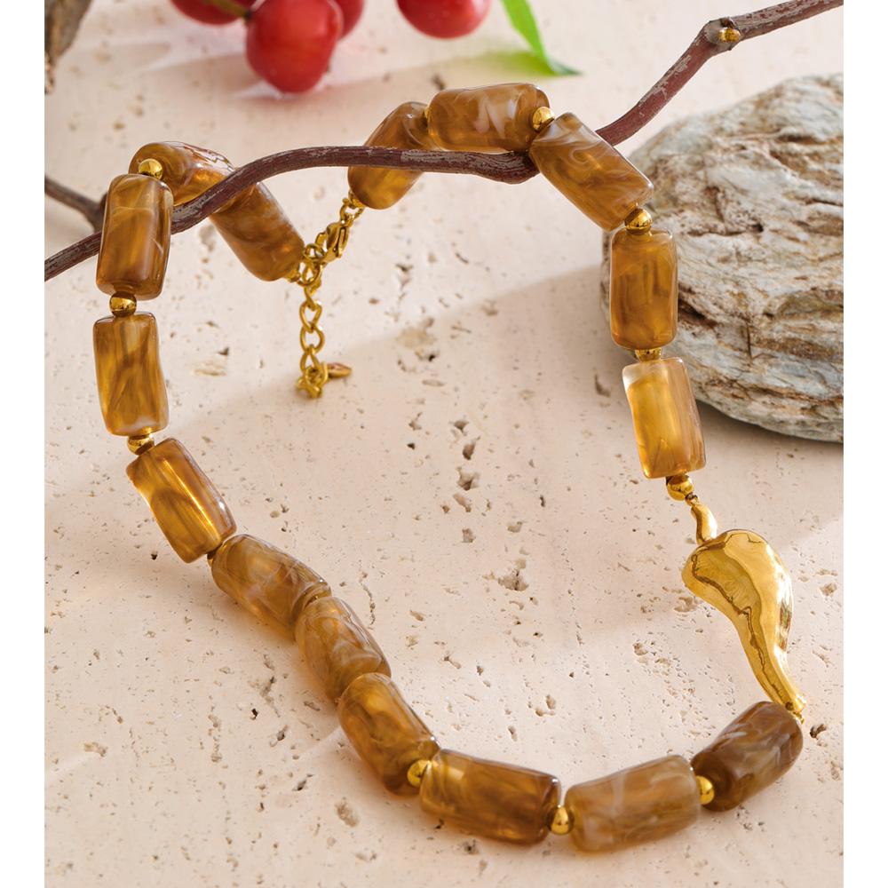 Eetit 50+5cm Coffee Resin Cylinder Chili Chain Necklace 2025 Stainless Steel Autumn Winter Statement Jewelry 2025 Gift Recommend