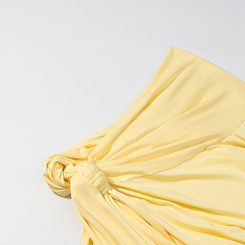 Kaslead New Women clothes Western Style Fashion Slim fit Sloping Shoulder Lace-up Long sleeve Knitted dress