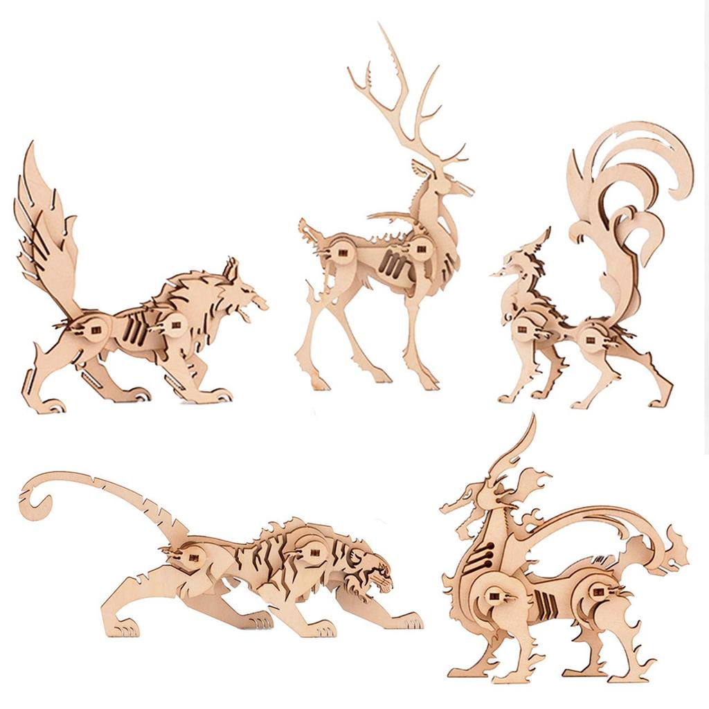 HAMILO Wooden 3D Puzzle Animal Craft Toy Wooden Puzzle Set of 5