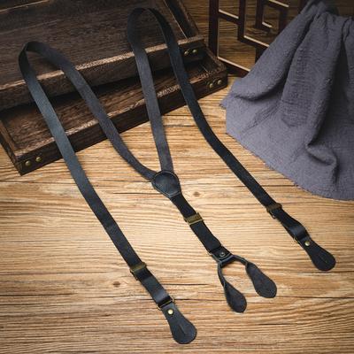 British Style Buttoned Suspenders Y-Type PU Leather Suspenders Fashion Suspenders for Men  Suit