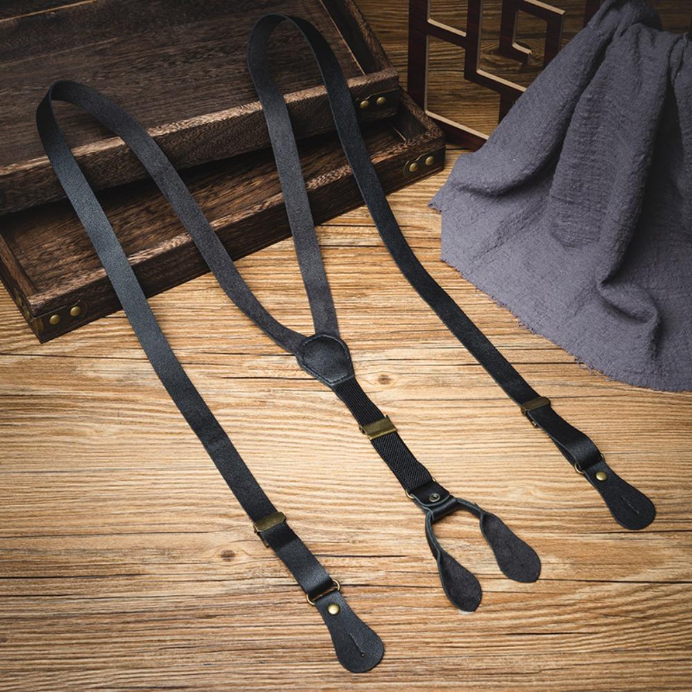 Britischer Stil Hosenträger für Herren Y-Form PU-Leder Hosenträger Modische Knöpfbare Hosenträger Business