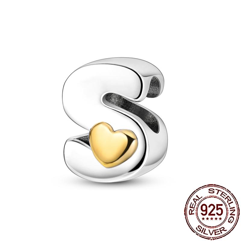 New Stylish Charms Genuine Copper Heart Alphabet Letter A B C Charm Beads Fit Snake Chain Arm Bracelet Necklace Women Do-It-Yourself Jewelry