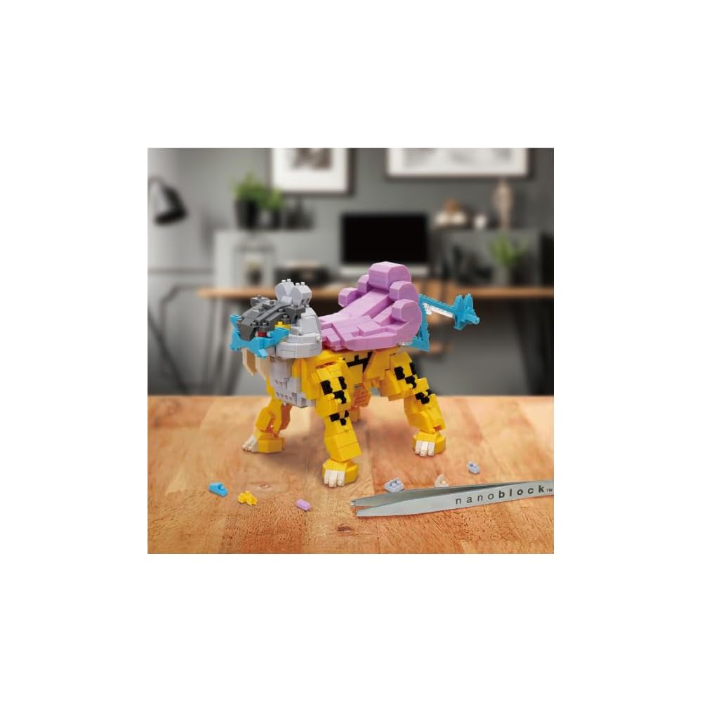 Kawada Nano Block Pocket Monster Raikou Deluxe Edition Building Set 7x28x21cm for Ages 12 and Up